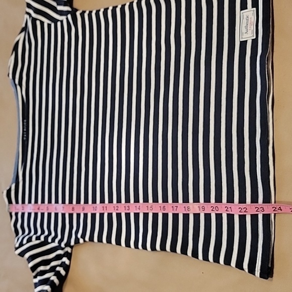 Talbots Size SP 100% Cotton Navy Blue & White Striped Long Sleeve Top - Picture 11 of 13